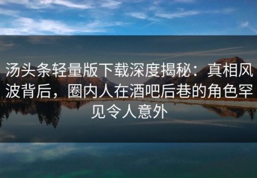 汤头条轻量版下载深度揭秘：真相风波背后，圈内人在酒吧后巷的角色罕见令人意外