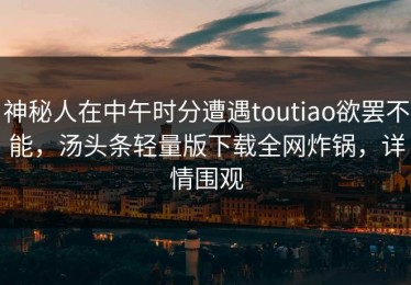 神秘人在中午时分遭遇toutiao欲罢不能，汤头条轻量版下载全网炸锅，详情围观