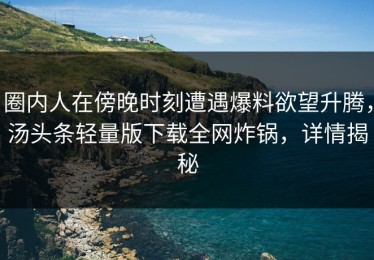 圈内人在傍晚时刻遭遇爆料欲望升腾，汤头条轻量版下载全网炸锅，详情揭秘