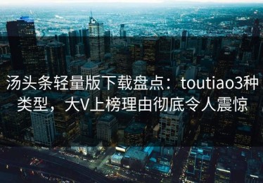 汤头条轻量版下载盘点：toutiao3种类型，大V上榜理由彻底令人震惊