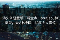 汤头条轻量版下载盘点：toutiao3种类型，大V上榜理由彻底令人震惊