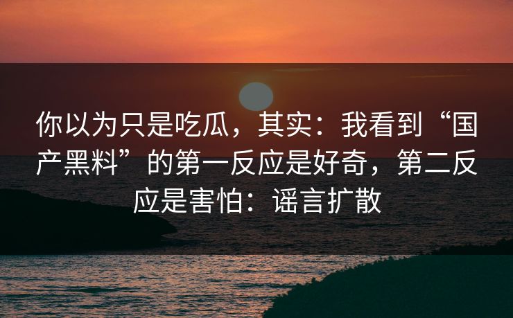 你以为只是吃瓜，其实：我看到“国产黑料”的第一反应是好奇，第二反应是害怕：谣言扩散